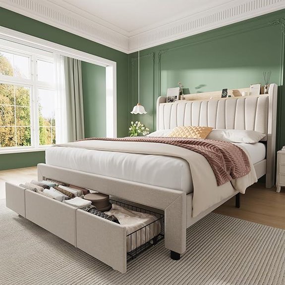 GarveeHome Upholstered Storage Bed Frame with Charging