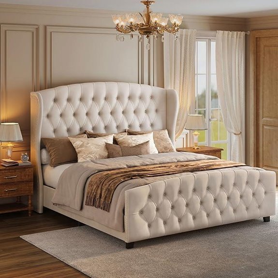 VASAGLE King Bed Frame with Upholstered Headboard
