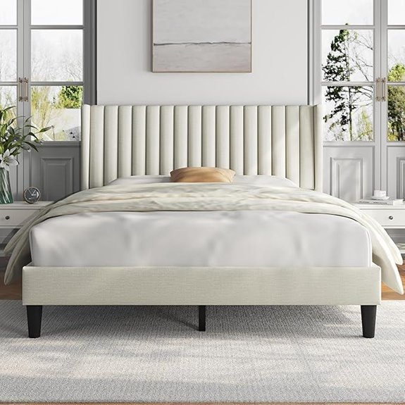 Yaheetech Upholstered Queen Bed Frame with Headboard