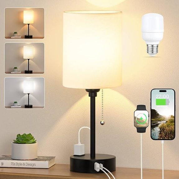 Small Bedside Lamp with USB Outlet & Color Options
