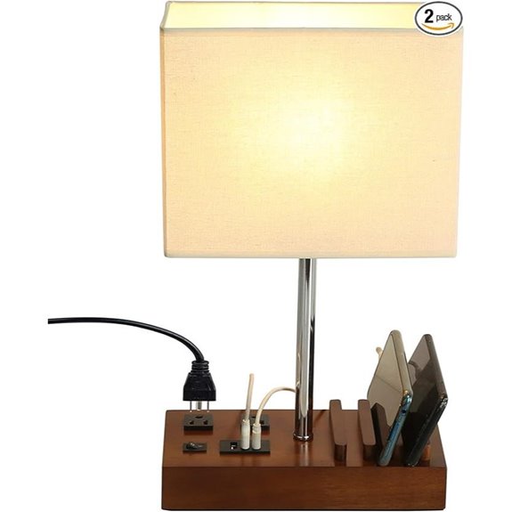 Briever USB Table Lamp with Outlets and Phone Stands
