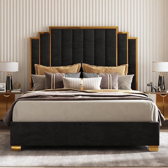 AMERLIFE California King Velvet Bed with Gold Trim