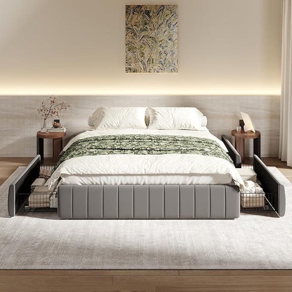SHA CERLIN Queen Velvet Platform Bed with Storage