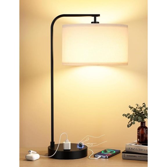 Innqoo White Nightstand Lamp with USB & Dimmable LED