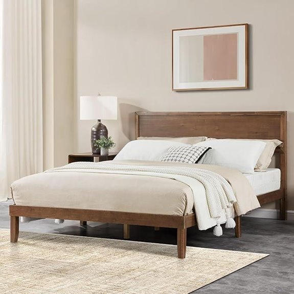 Wood Queen Bed Frame with Headboard and Slats