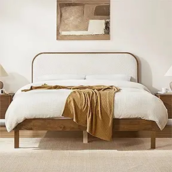 Upholstered Wood Bed Frame with Headboard