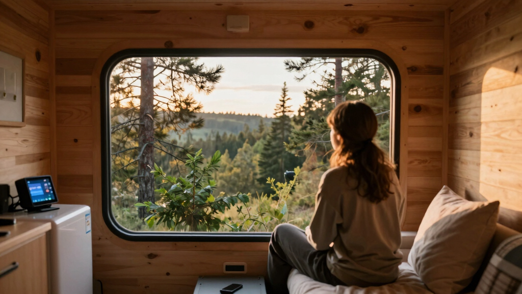 The Nature Pod by Vagabond Haven: A ThermoWood Cabin With a Panorama Window Over the Bed