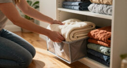 I Used A Pot Lid Organizer To Store My Blankets, And It’s Brilliant